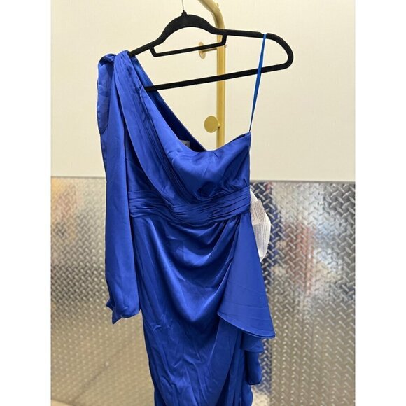 Ieena for MAC DUGGAL One Shoulder Bishop Sleeve Gown Sapphire Womens Size 6 - Picture 5 of 9